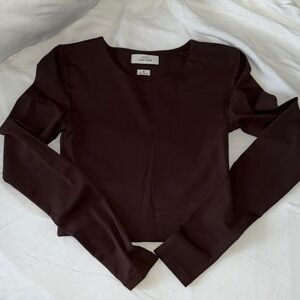 Aritzia Contour Cropped Long Sleeve Top - Dark Brown